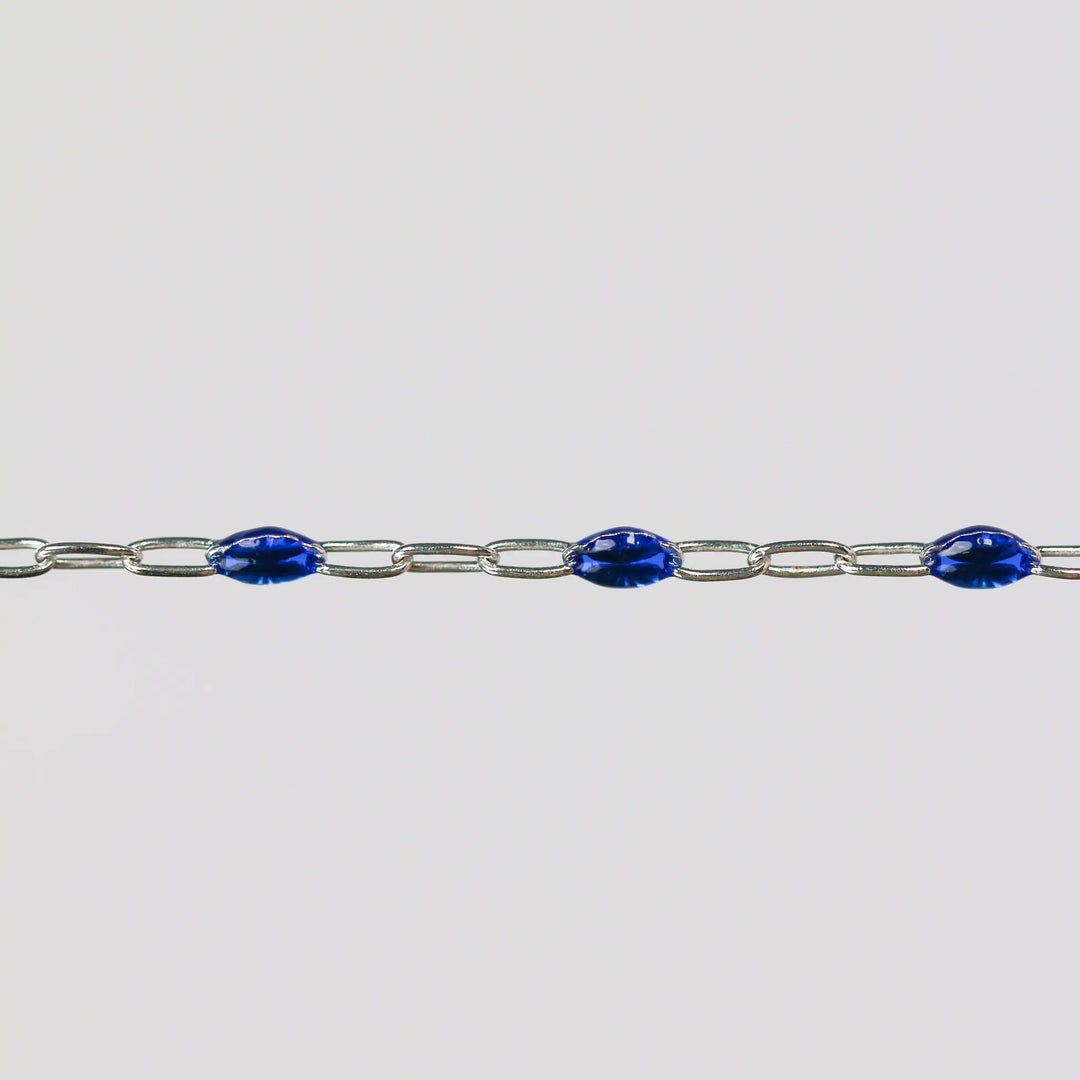 Fabiana Permanent Jewelry Chain, Blue Enamel Design, Cable Links, Available in Gold Filled and Sterling Silver by Sunstone Welders