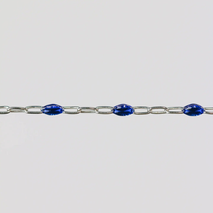 Fabiana Permanent Jewelry Chain, Blue Enamel Design, Cable Links, Available in Gold Filled and Sterling Silver by Sunstone Welders