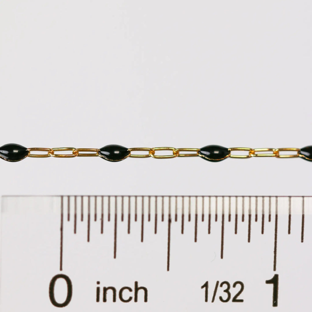 Ilaria Permanent Jewelry Chain, Black Enamel Design, Cable Links, Available in Gold Filled and Sterling Silver by Sunstone Welders