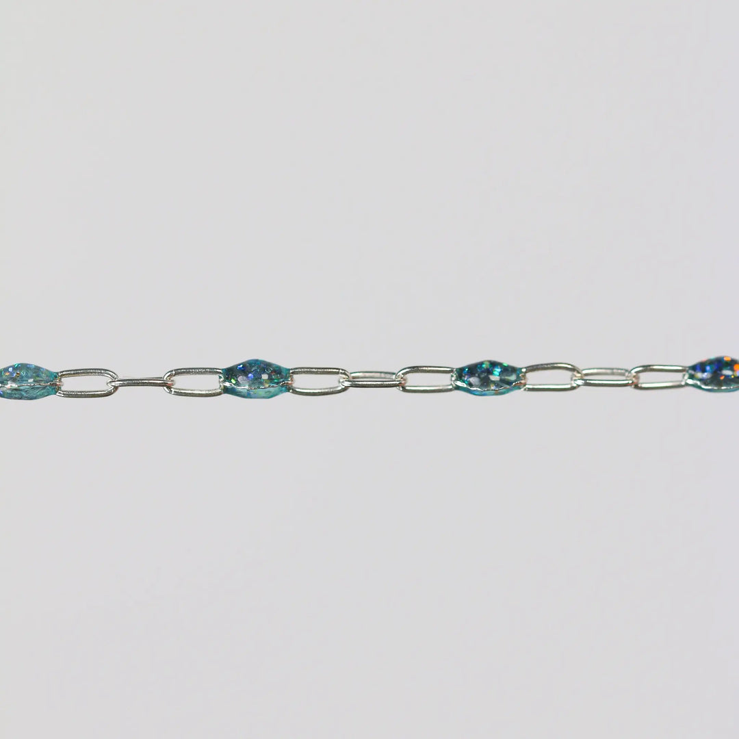 Benedetta Permanent Jewelry Chain, Opal Enamel Design, Cable Links, Available in Gold Filled and Sterling Silver by Sunstone Welders