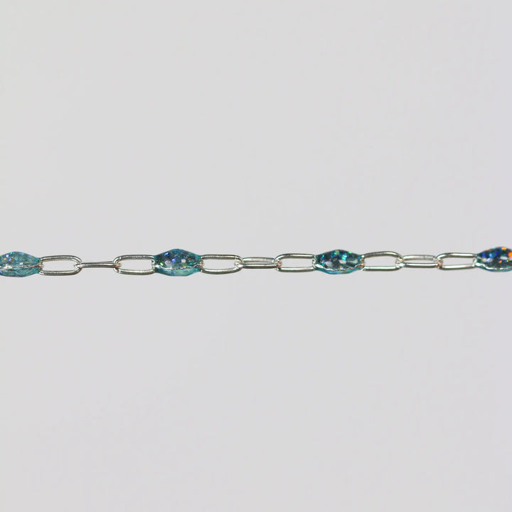 Benedetta Permanent Jewelry Chain, Opal Enamel Design, Cable Links, Available in Gold Filled and Sterling Silver by Sunstone Welders