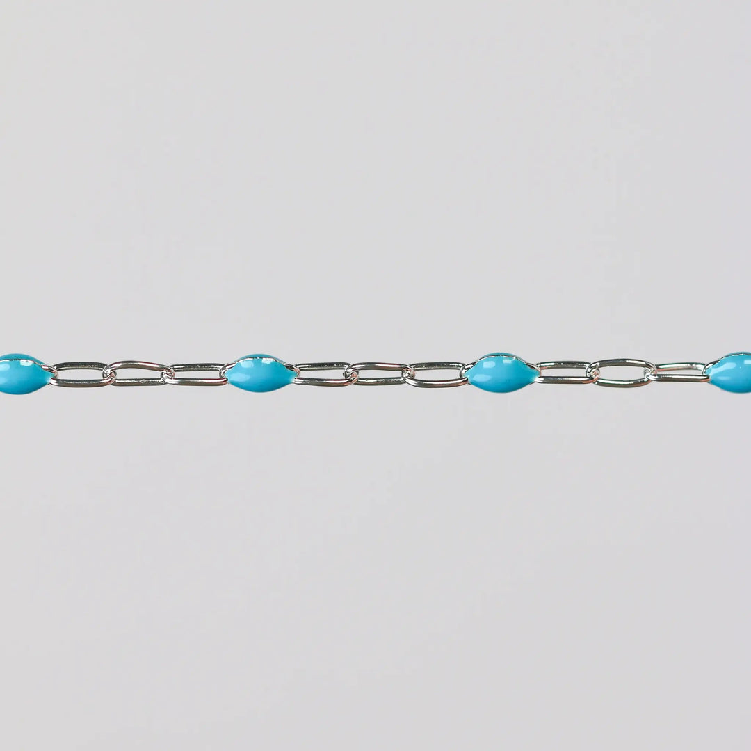 Nadia Permanent Jewelry Chain, Turquoise Enamel Design, Cable Links, Available in Gold Filled and Sterling Silver by Sunstone Welders