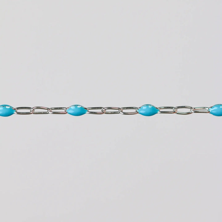 Nadia Permanent Jewelry Chain, Turquoise Enamel Design, Cable Links, Available in Gold Filled and Sterling Silver by Sunstone Welders