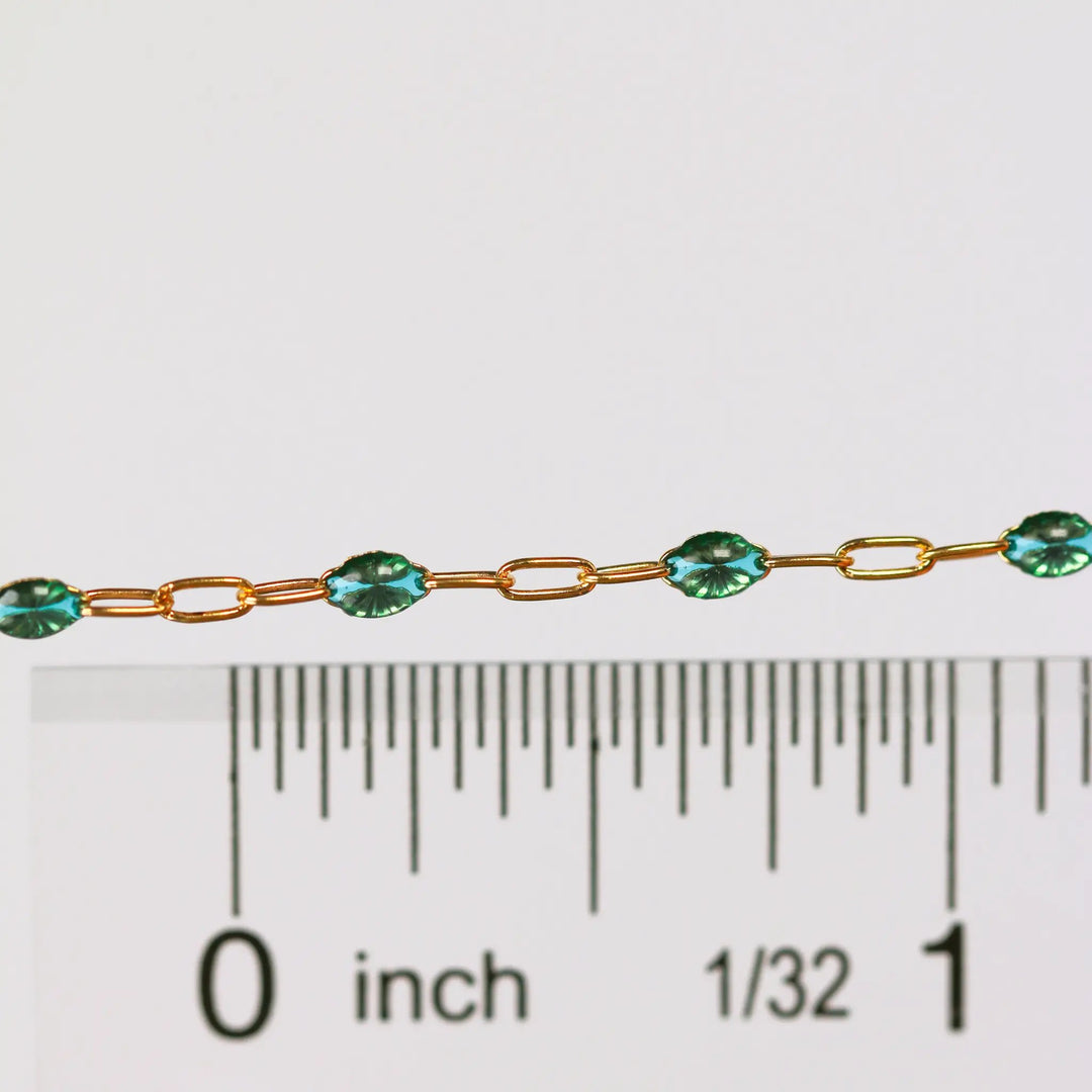 Caterina Permanent Jewelry Chain, Aquamarine Enamel Design, Cable Links, Available in Gold Filled and Sterling Silver by Sunstone Welders
