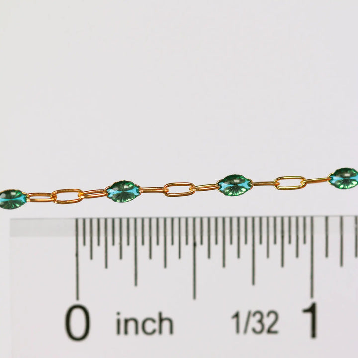 Caterina Permanent Jewelry Chain, Aquamarine Enamel Design, Cable Links, Available in Gold Filled and Sterling Silver by Sunstone Welders