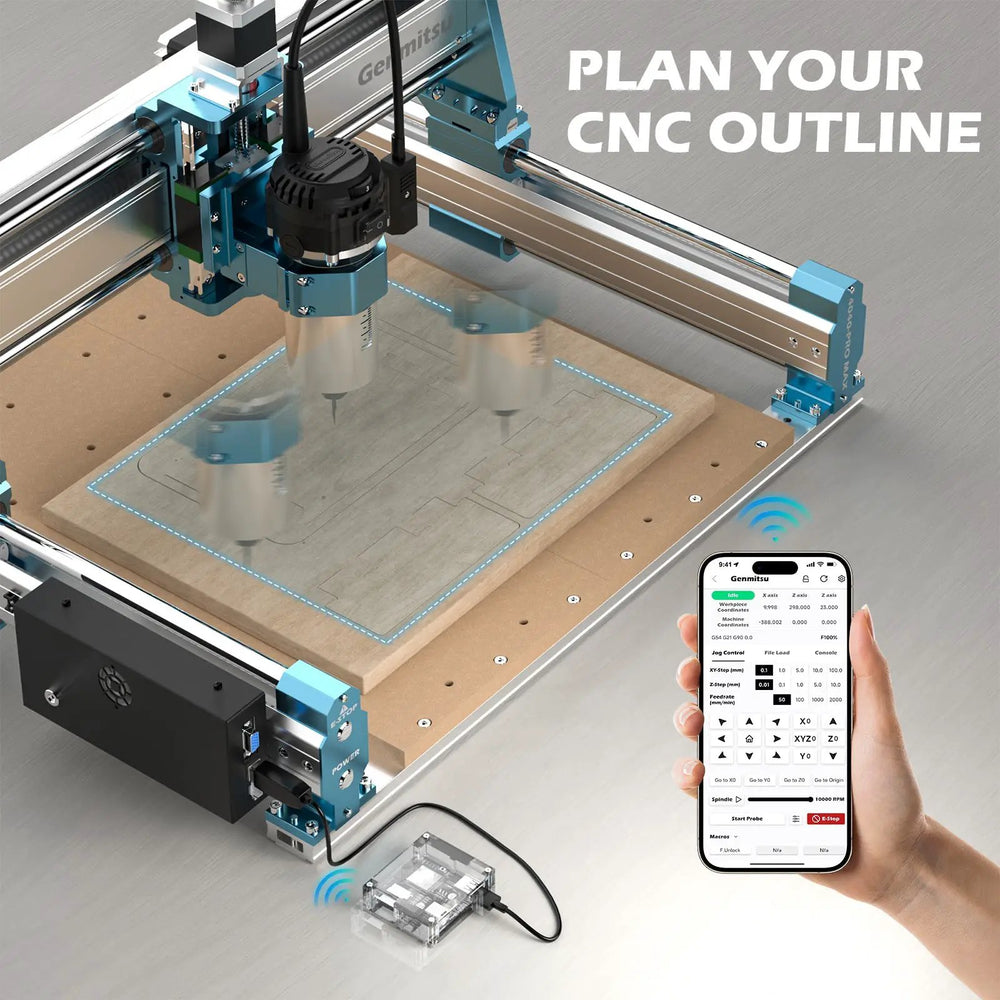 Genmitsu Wireless Wi-Fi Module & Offline Controller Kit for CNC Routers, App Control with 3D Toolpath Preview by SainSmart.com
