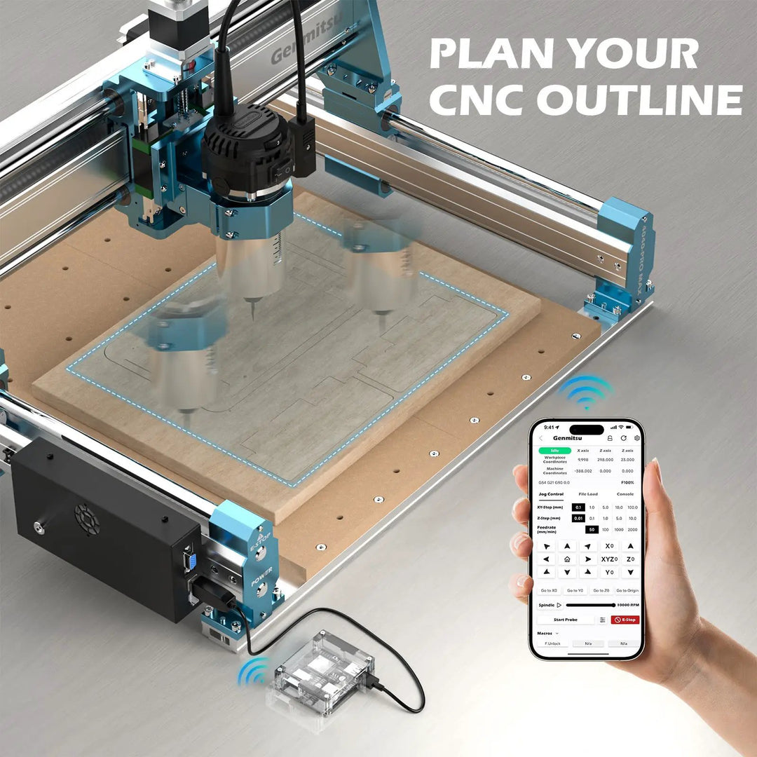 Genmitsu Wireless Wi-Fi Module & Offline Controller Kit for CNC Routers, App Control with 3D Toolpath Preview by SainSmart.com