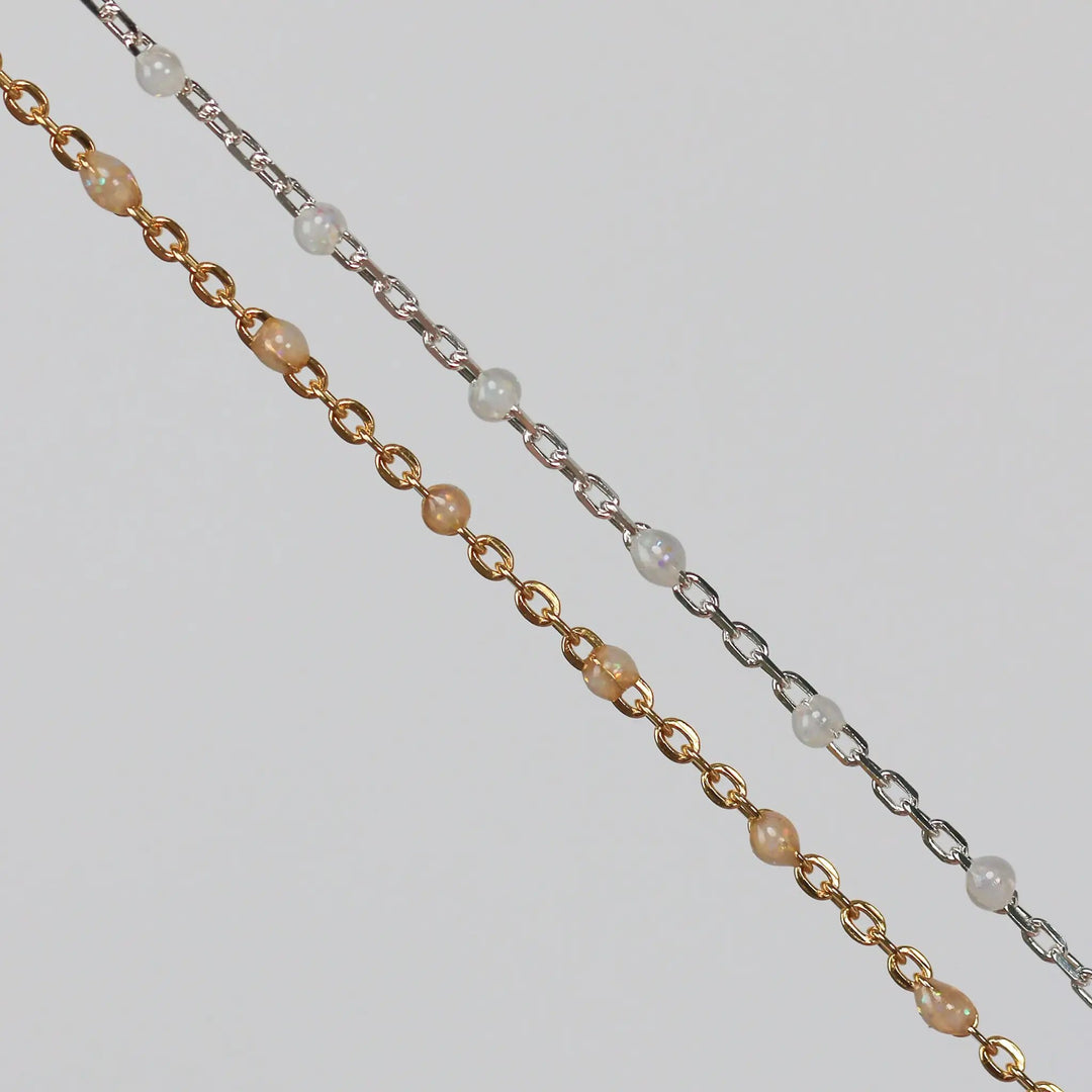 Viviana Permanent Jewelry Chain, White Opal Enamel Design, Cable Links, Available in Gold Filled and Sterling Silver by Sunstone Welders