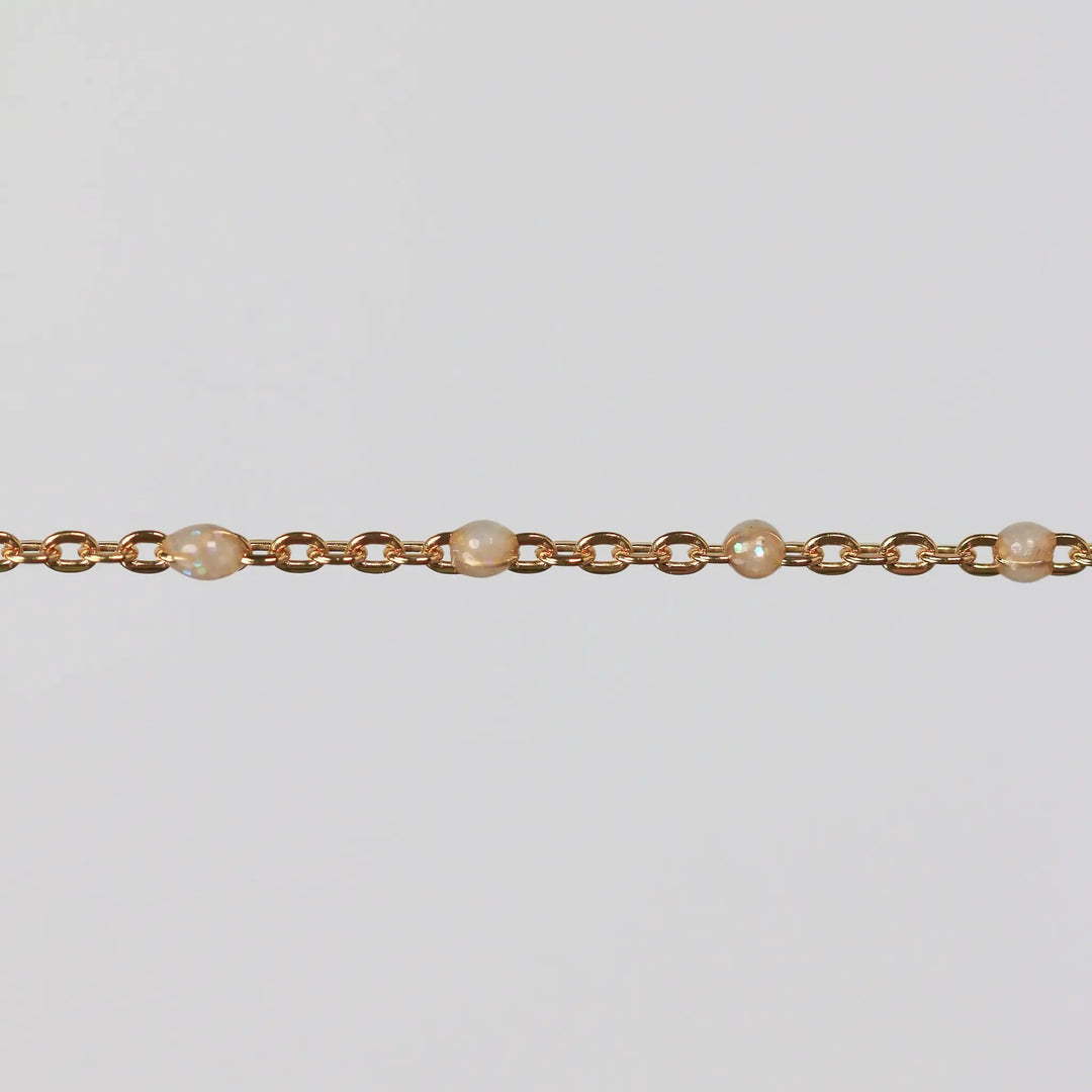 Viviana Permanent Jewelry Chain, White Opal Enamel Design, Cable Links, Available in Gold Filled and Sterling Silver by Sunstone Welders