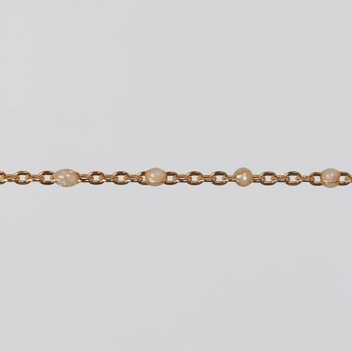 Viviana Permanent Jewelry Chain, White Opal Enamel Design, Cable Links, Available in Gold Filled and Sterling Silver by Sunstone Welders