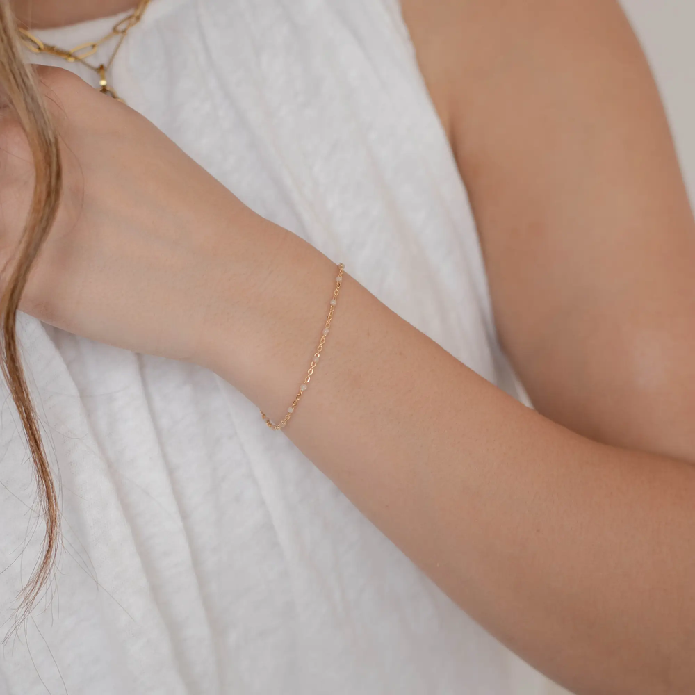 Viviana Permanent Jewelry Chain, White Opal Enamel Design, Cable Links, Available in Gold Filled and Sterling Silver by Sunstone Welders