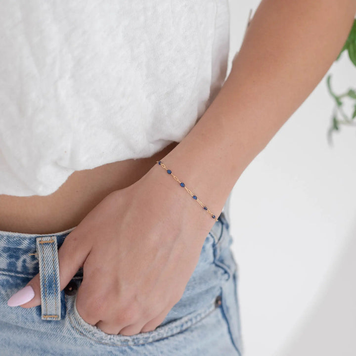 Fabiana Permanent Jewelry Chain, Blue Enamel Design, Cable Links, Available in Gold Filled and Sterling Silver by Sunstone Welders