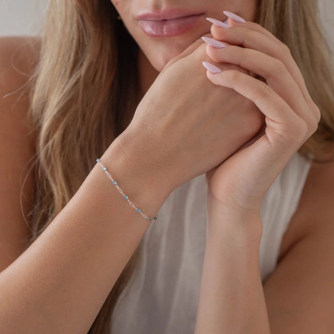 Benedetta Permanent Jewelry Chain, Opal Enamel Design, Cable Links, Available in Gold Filled and Sterling Silver by Sunstone Welders