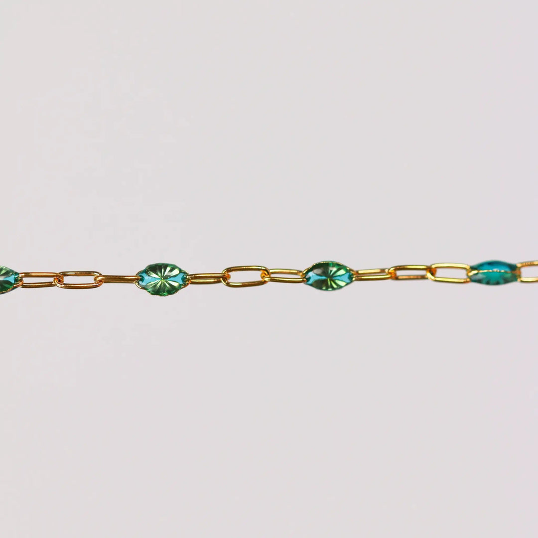 Caterina Permanent Jewelry Chain, Aquamarine Enamel Design, Cable Links, Available in Gold Filled and Sterling Silver by Sunstone Welders