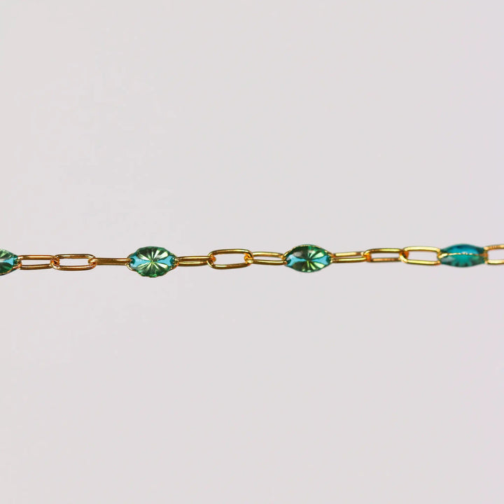 Caterina Permanent Jewelry Chain, Aquamarine Enamel Design, Cable Links, Available in Gold Filled and Sterling Silver by Sunstone Welders