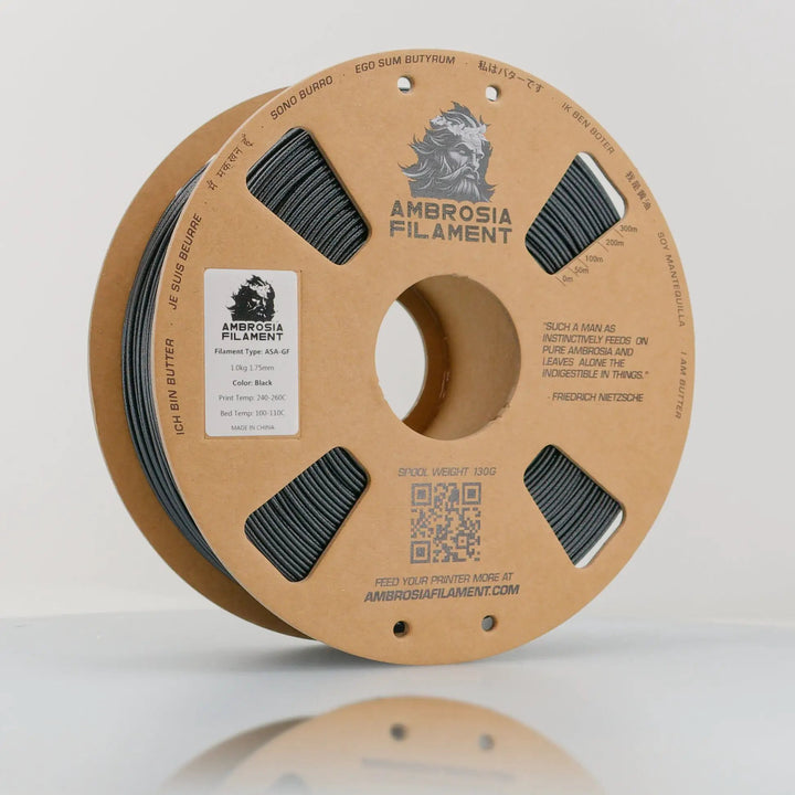 AMBROSIA ASA-GF Glass Filled ASA Filament of the Gods - 1KG Bambu AMS Friendly Cardboard Spools Premium 3D Printing Filament by West3D 3D Printing Supplies