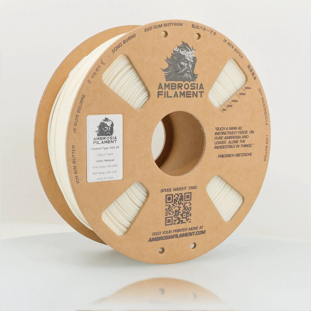 AMBROSIA ASA-GF Glass Filled ASA Filament of the Gods - 1KG Bambu AMS Friendly Cardboard Spools Premium 3D Printing Filament by West3D 3D Printing Supplies