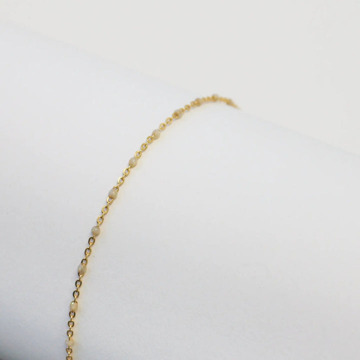 Viviana Permanent Jewelry Chain, White Opal Enamel Design, Cable Links, Available in Gold Filled and Sterling Silver by Sunstone Welders