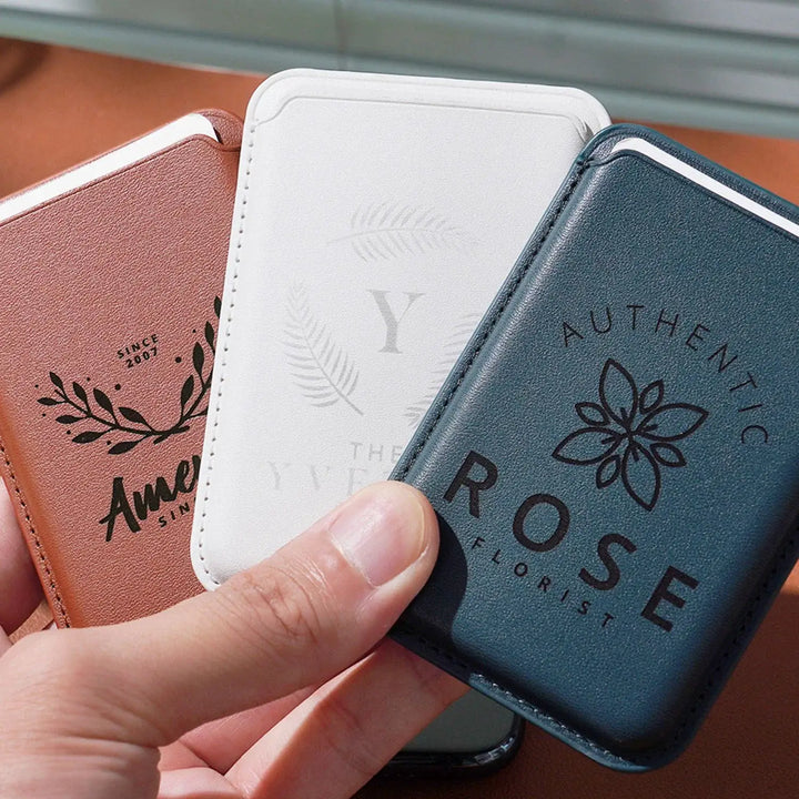 Magnetic Leather Card Holder for iPhone (2 pcs) by LaserPecker