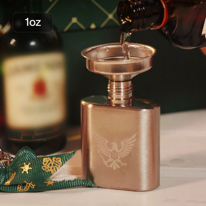 Mini Stainless Steel Flask with Funnel, Pocket Flask Keychain (1 OZ) by LaserPecker