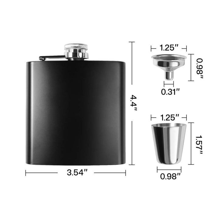 Stainless Steel Hip Flask with Funnel and Cups (6 oz) by LaserPecker