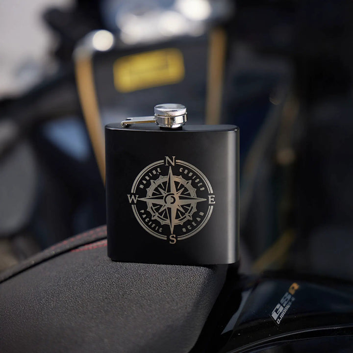 Stainless Steel Hip Flask with Funnel and Cups (6 oz) by LaserPecker