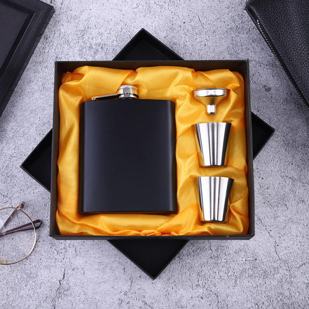 Stainless Steel Hip Flask with Funnel and Cups (6 oz) by LaserPecker