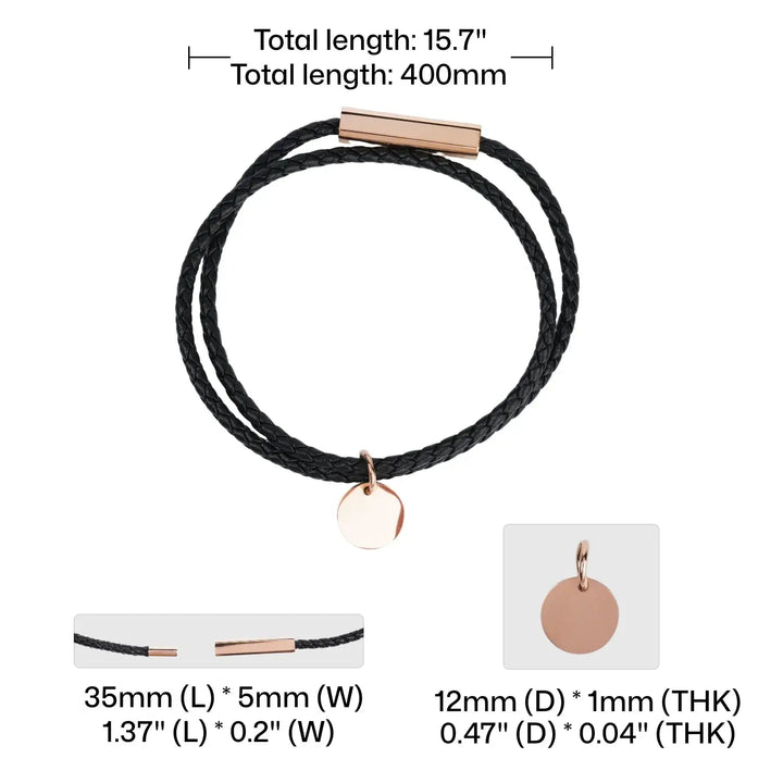 Braided Leather Bracelet with Stainless Steel Rod (2pcs) by LaserPecker
