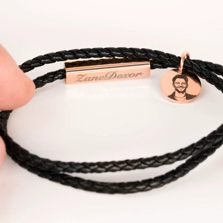 Braided Leather Bracelet with Stainless Steel Rod (2pcs) by LaserPecker