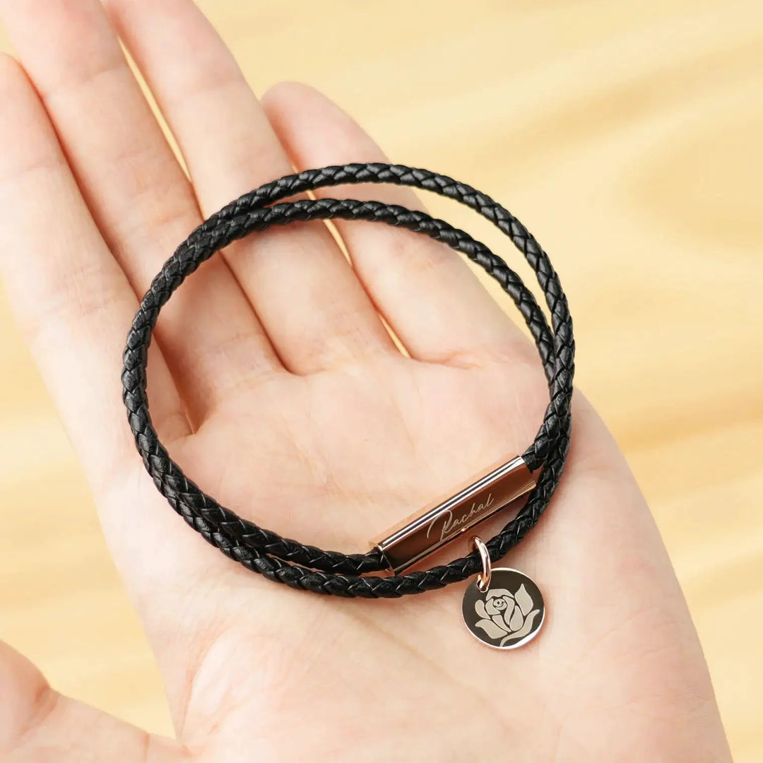 Braided Leather Bracelet with Stainless Steel Rod (2pcs) by LaserPecker