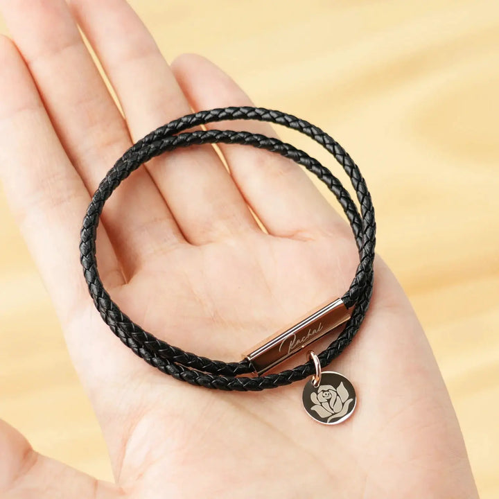 Braided Leather Bracelet with Stainless Steel Rod (2pcs) by LaserPecker
