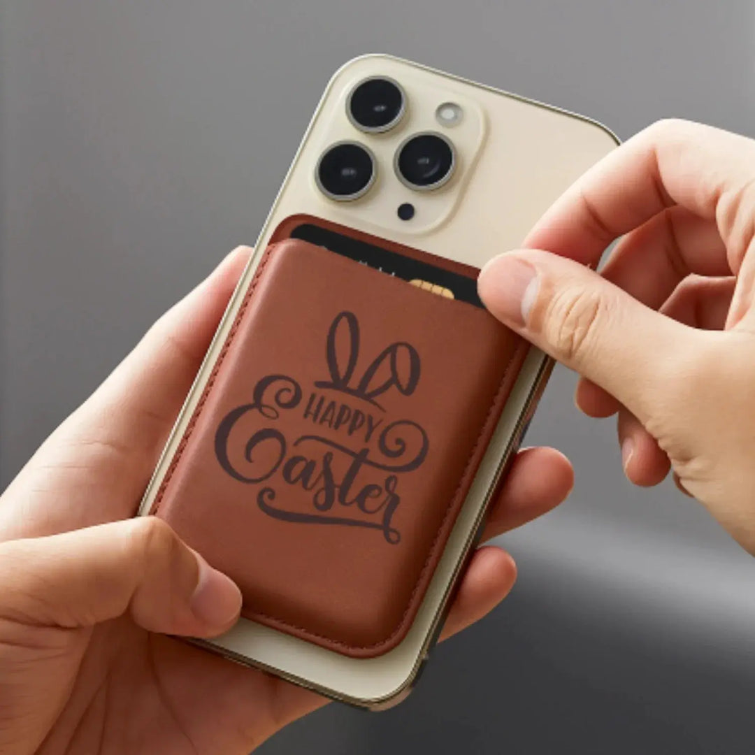Magnetic Leather Card Holder for iPhone (2 pcs) by LaserPecker