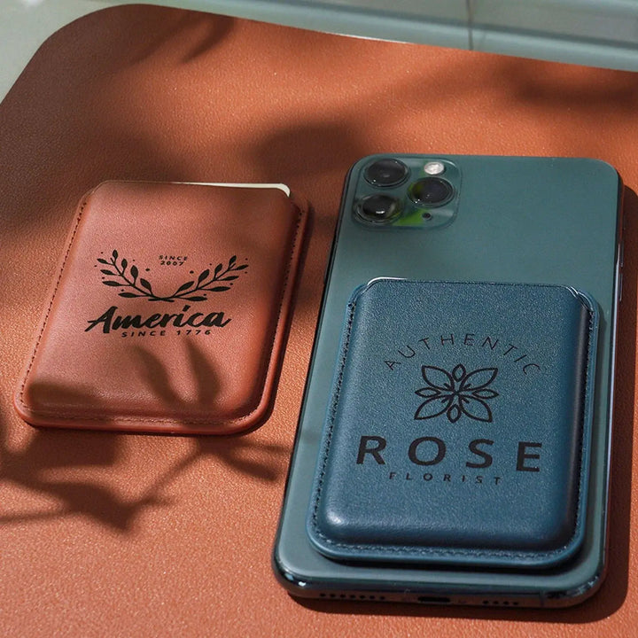 Magnetic Leather Card Holder for iPhone (2 pcs) by LaserPecker