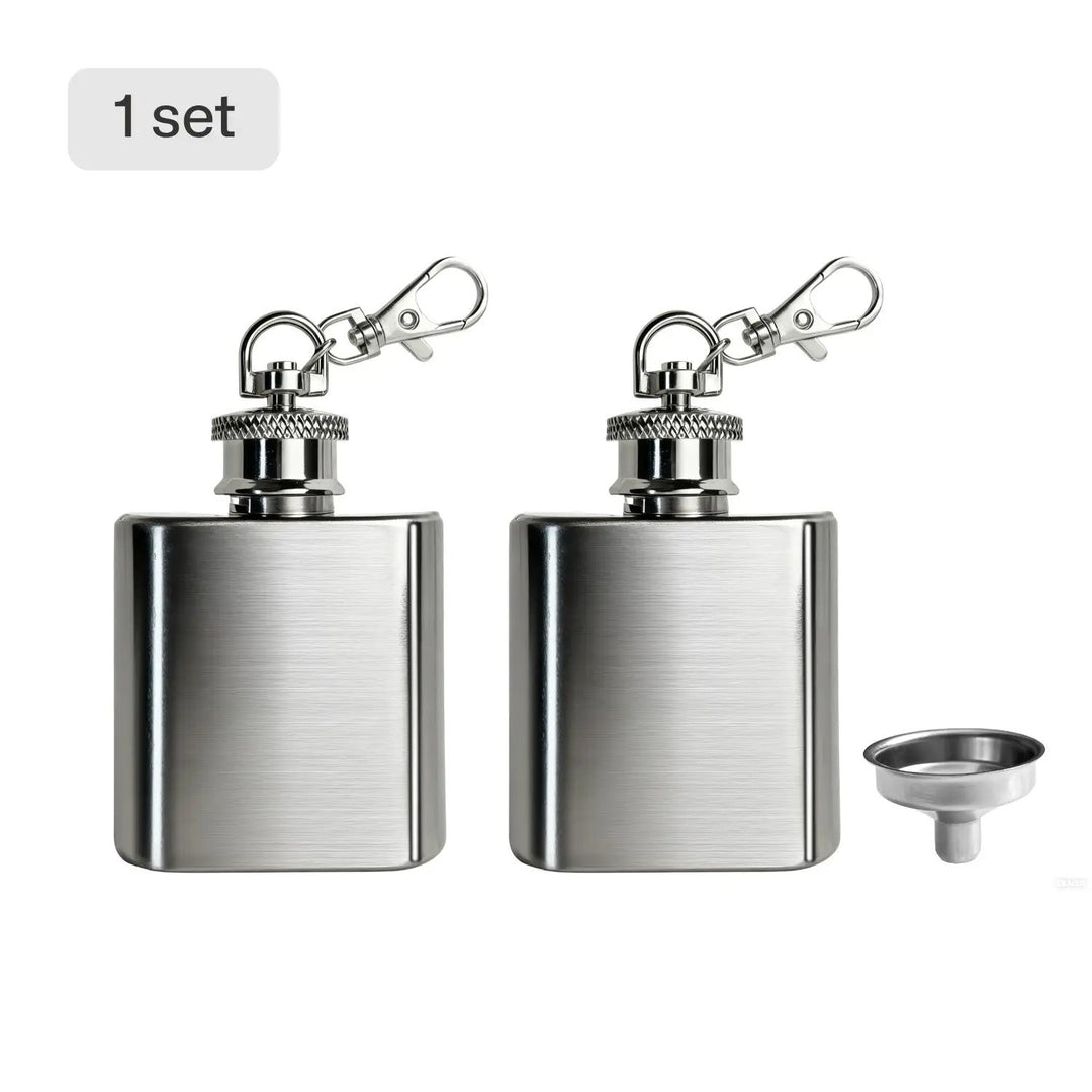 Mini Stainless Steel Flask with Funnel, Pocket Flask Keychain (1 OZ) by LaserPecker