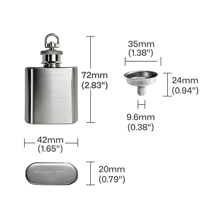 Mini Stainless Steel Flask with Funnel, Pocket Flask Keychain (1 OZ) by LaserPecker