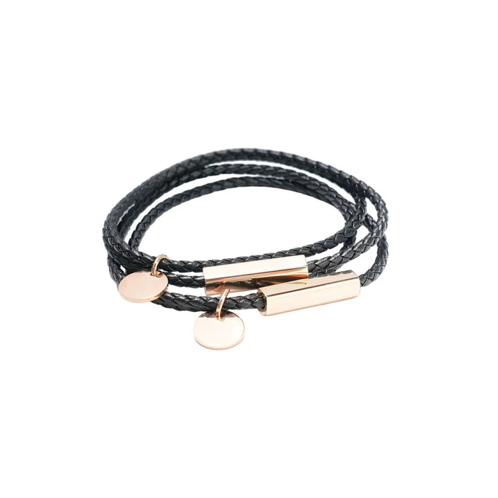 Braided Leather Bracelet with Stainless Steel Rod (2pcs) by LaserPecker