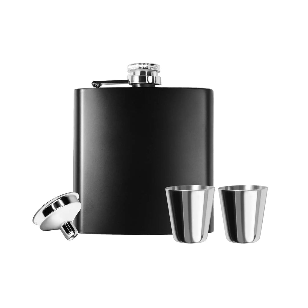 Stainless Steel Hip Flask with Funnel and Cups (6 oz) by LaserPecker