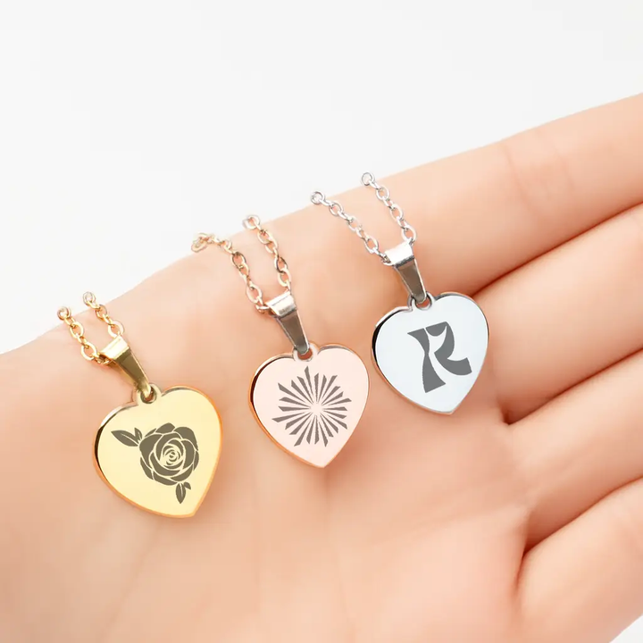 Stainless Steel Heart-Shaped Pendant Necklace (12pcs) by LaserPecker