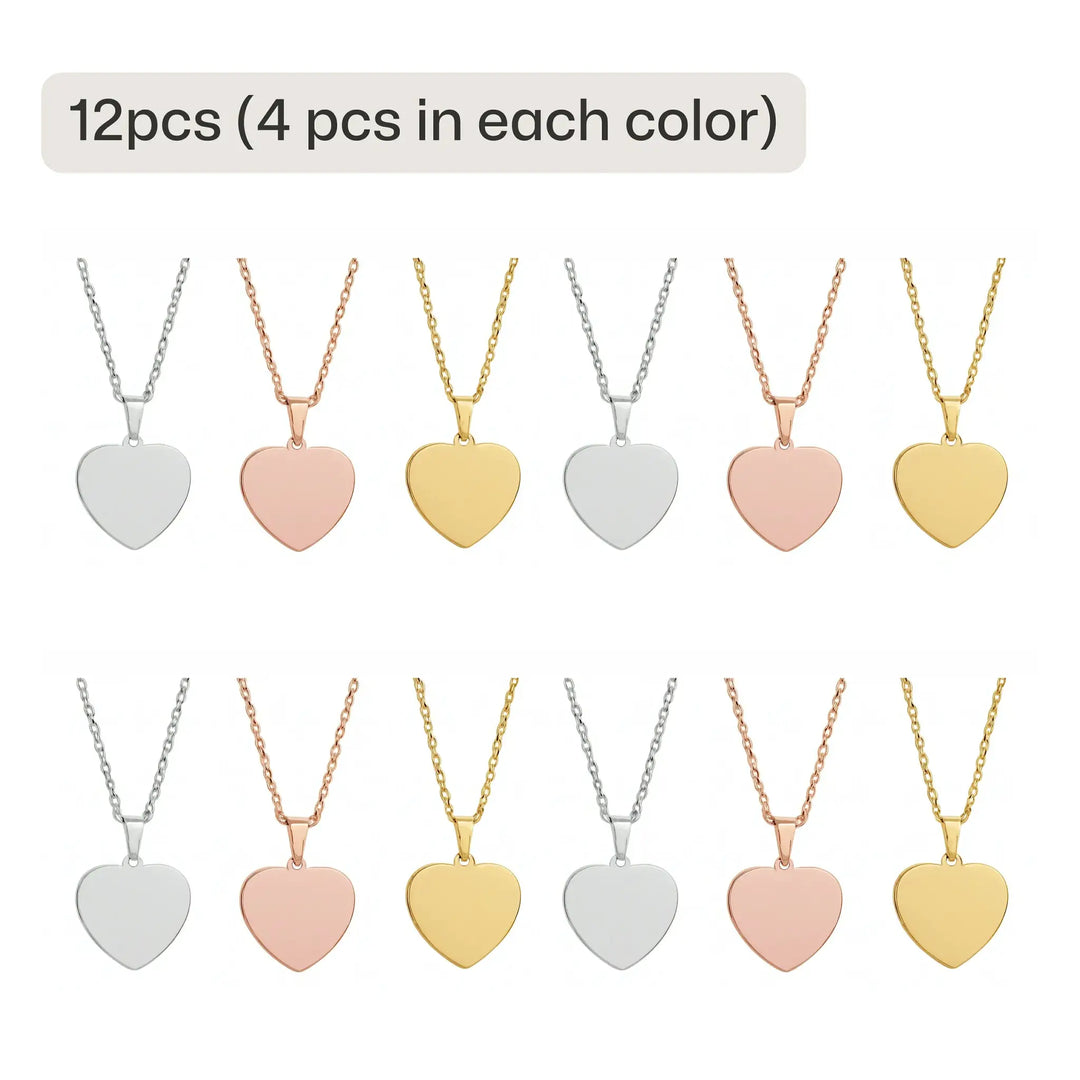 Stainless Steel Heart-Shaped Pendant Necklace (12pcs) by LaserPecker